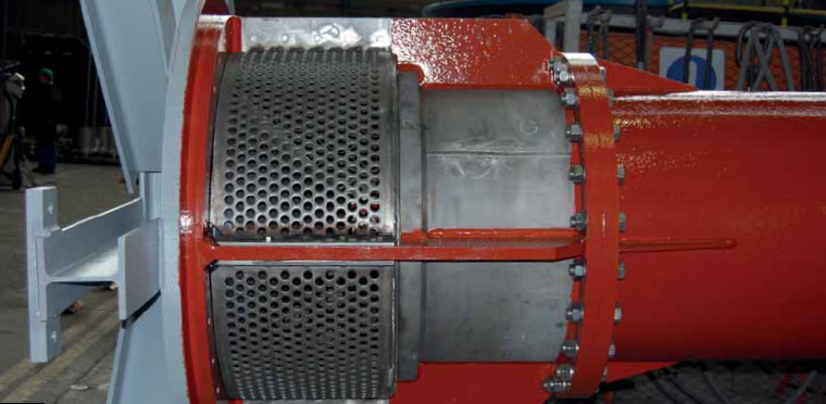 Submerged vertical sleeve valve DN 900 PN 10 Detail of special anti-cavitation trim